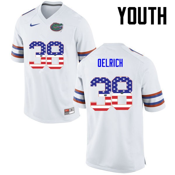Florida Gators Youth #38 Nick Oelrich College Football Jersey USA Flag Fashion White